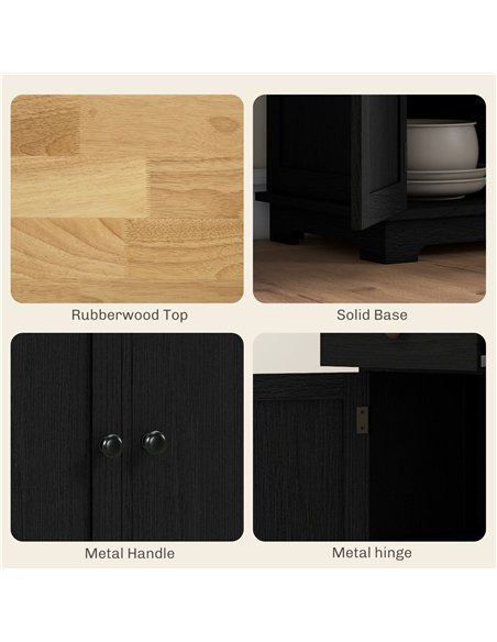 HOMCOM Sideboard with Rubberwood Top and Adjustable Shelves for Dining Room, Kitchen - Black Wood-Effect - pic 162368 | FastDaddyshop