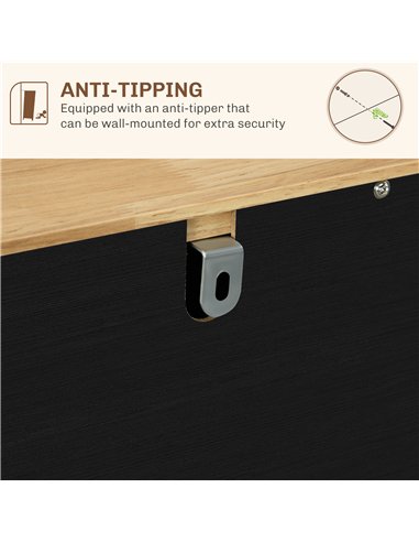 HOMCOM Sideboard with Rubberwood Top and Adjustable Shelves for Dining Room, Kitchen - Black Wood-Effect