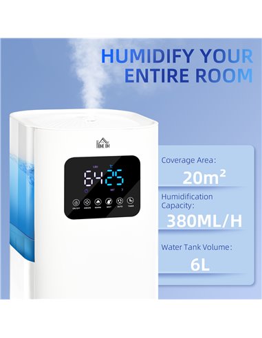 Homcom 6L Warm Cool Mist Air Humidifiers with Remote, LED Display, Quiet Operation, White