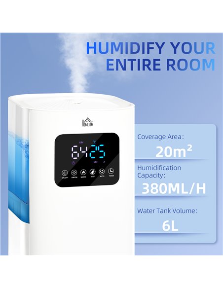 Homcom 6L Warm Cool Mist Air Humidifiers with Remote, LED Display, Quiet Operation, White - pic 16237 | FastDaddyshop