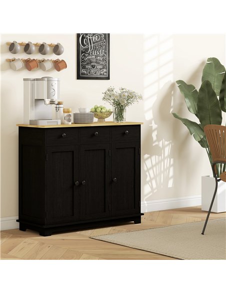 HOMCOM Sideboard with Rubberwood Top and Adjustable Shelves for Dining Room, Kitchen - Black Wood-Effect - pic 162370 | FastDaddyshop