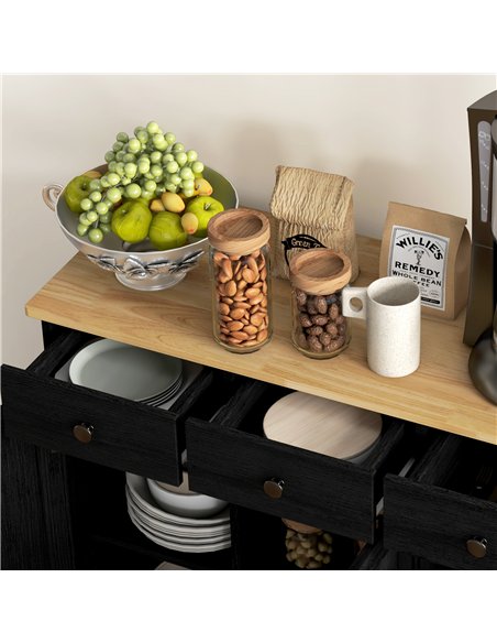 HOMCOM Sideboard with Rubberwood Top and Adjustable Shelves for Dining Room, Kitchen - Black Wood-Effect - pic 162371 | FastDaddyshop
