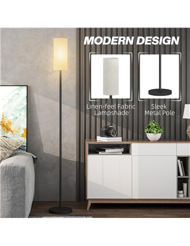 HOMCOM Floor Lamp for Living Room, Modern Standing Lamp with Linen Shade & Foot Switch, Minimalist Tall Pole Lampshade for Bedro