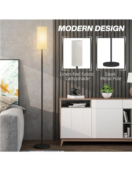 HOMCOM Floor Lamp for Living Room, Modern Standing Lamp with Linen Shade & Foot Switch, Minimalist Tall Pole Lampshade for Bedro - pic 162375 | FastDaddyshop