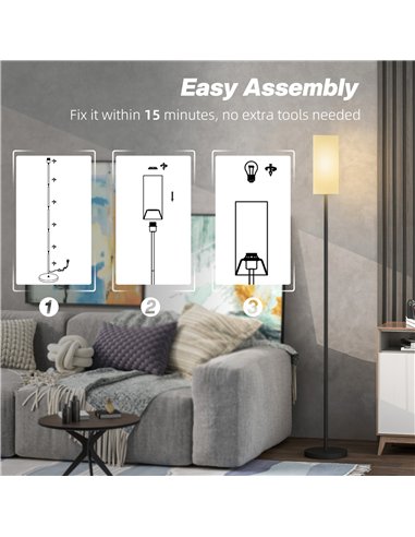 HOMCOM Floor Lamp for Living Room, Modern Standing Lamp with Linen Shade & Foot Switch, Minimalist Tall Pole Lampshade for Bedro