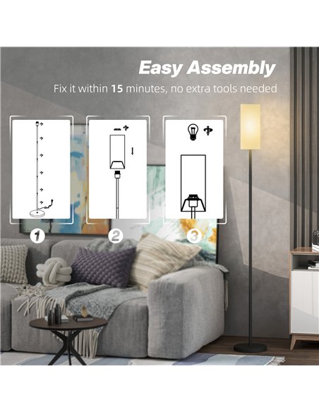 HOMCOM Floor Lamp for Living Room, Modern Standing Lamp with Linen Shade & Foot Switch, Minimalist Tall Pole Lampshade for Bedro - pic 162377 | FastDaddyshop