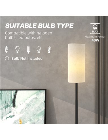 HOMCOM Floor Lamp for Living Room, Modern Standing Lamp with Linen Shade & Foot Switch, Minimalist Tall Pole Lampshade for Bedro
