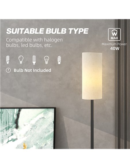 HOMCOM Floor Lamp for Living Room, Modern Standing Lamp with Linen Shade & Foot Switch, Minimalist Tall Pole Lampshade for Bedro - pic 162378 | FastDaddyshop
