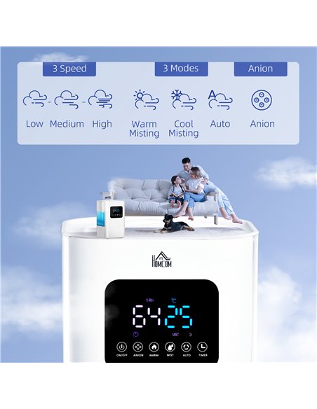 Homcom 6L Warm Cool Mist Air Humidifiers with Remote, LED Display, Quiet Operation, White - pic 16238 | FastDaddyshop