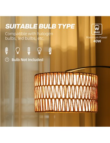 HOMCOM Rattan Floor Lamp for Living Room, Farmhouse Arc Standing Lamp with Dual-Layer Shade & Foot Switch, Height Adjustable Min