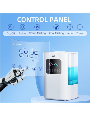 Homcom 6L Warm Cool Mist Air Humidifiers with Remote, LED Display, Quiet Operation, White