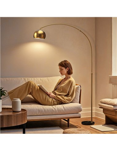 HOMCOM 180cm Arc Floor Lamp for Living Room, Modern Adjustable Standing Lamp with Foot Switch, Faux Black Marble Base and Bell S