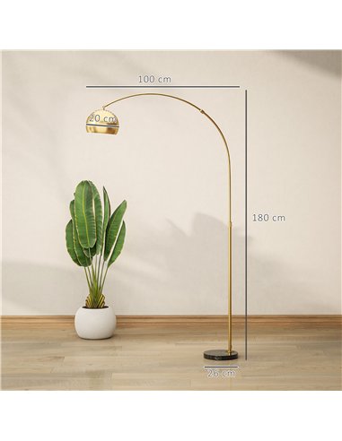HOMCOM 180cm Arc Floor Lamp for Living Room, Modern Adjustable Standing Lamp with Foot Switch, Faux Black Marble Base and Bell S