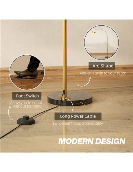 HOMCOM 180cm Arc Floor Lamp for Living Room, Modern Adjustable Standing Lamp with Foot Switch, Faux Black Marble Base and Bell S - pic 162411 | FastDaddyshop
