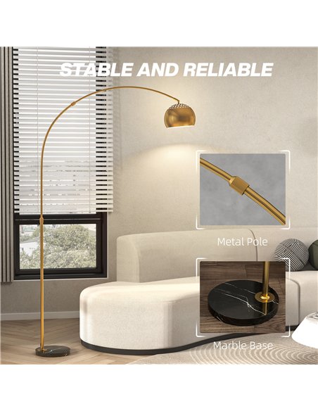 HOMCOM 180cm Arc Floor Lamp for Living Room, Modern Adjustable Standing Lamp with Foot Switch, Faux Black Marble Base and Bell S - pic 162414 | FastDaddyshop