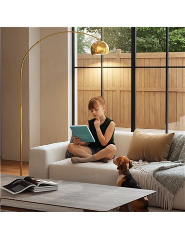 HOMCOM 180cm Arc Floor Lamp for Living Room, Modern Adjustable Standing Lamp with Foot Switch, Faux Black Marble Base and Bell S
