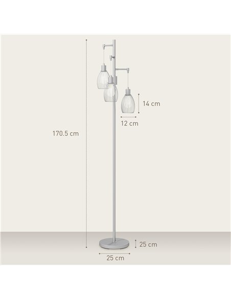 HOMCOM 3-Light Floor Lamp, 170cm Industrial Dimmable Standing Lamp with Steel Wire Cage Lampshades for Living Room, Bedroom, Din - pic 162419 | FastDaddyshop