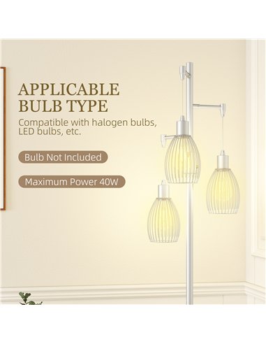 HOMCOM 3-Light Floor Lamp, 170cm Industrial Dimmable Standing Lamp with Steel Wire Cage Lampshades for Living Room, Bedroom, Din
