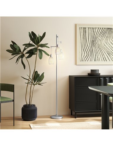 HOMCOM 3-Light Floor Lamp, 170cm Industrial Dimmable Standing Lamp with Steel Wire Cage Lampshades for Living Room, Bedroom, Din