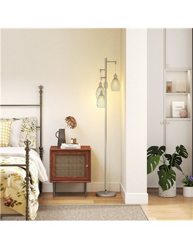HOMCOM 3-Light Floor Lamp, 170cm Industrial Dimmable Standing Lamp with Steel Wire Cage Lampshades for Living Room, Bedroom, Din