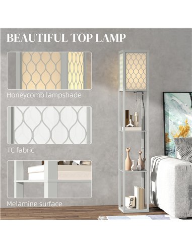 HOMCOM Three-Shelf Standing Lamp - Grey/White
