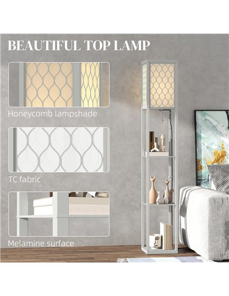 HOMCOM Three-Shelf Standing Lamp - Grey/White - pic 162429 | FastDaddyshop