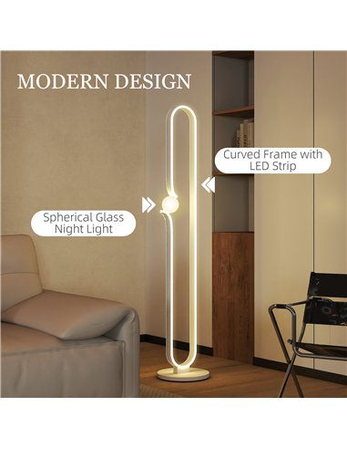 HOMCOM LED Floor Lamp, Dimmable Floor Standing Lamp with Glass Night Light, Foot Switch for Living Room, Bedroom, Office, White