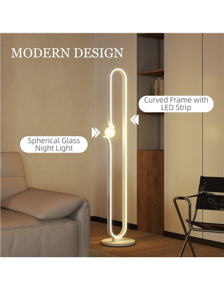 HOMCOM LED Floor Lamp, Dimmable Floor Standing Lamp with Glass Night Light, Foot Switch for Living Room, Bedroom, Office, White - pic 162438 | FastDaddyshop
