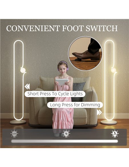 HOMCOM LED Floor Lamp, Dimmable Floor Standing Lamp with Glass Night Light, Foot Switch for Living Room, Bedroom, Office, White - pic 162440 | FastDaddyshop