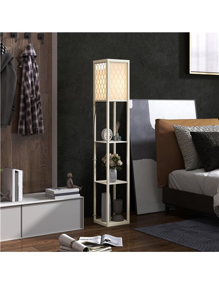 HOMCOM Three-Shelf Standing Lamp - Oak/White - pic 162445 | FastDaddyshop