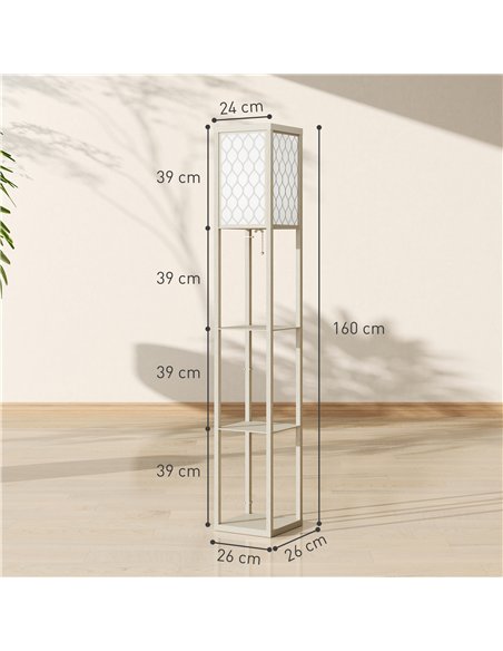 HOMCOM Three-Shelf Standing Lamp - Oak/White - pic 162446 | FastDaddyshop