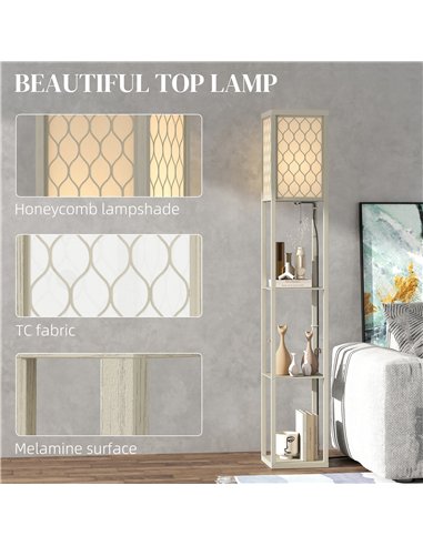 HOMCOM Three-Shelf Standing Lamp - Oak/White