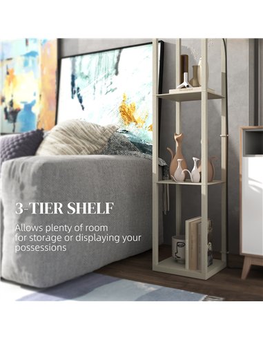HOMCOM Three-Shelf Standing Lamp - Oak/White