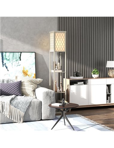 HOMCOM Three-Shelf Standing Lamp - Oak/White