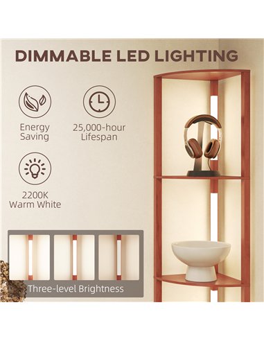 HOMCOM Corner Floor Lamp for Living Room Bedroom with Dimmable Warm White LED Light, Modern Tall Standing Lamp, Brown