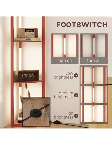 HOMCOM Corner Floor Lamp for Living Room Bedroom with Dimmable Warm White LED Light, Modern Tall Standing Lamp, Brown