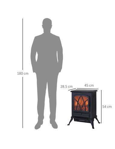 Homcom 1850W Flame Effect Electric Fireplace with Fan and Log Burning Stove Heater, Black