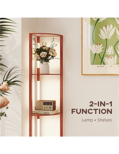 HOMCOM Corner Floor Lamp for Living Room Bedroom with Dimmable Warm White LED Light, Modern Tall Standing Lamp, Brown - pic 162460 | FastDaddyshop