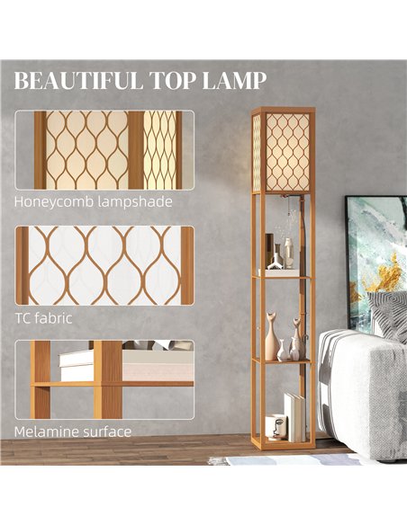 HOMCOM Three-Shelf Standing Lamp - Natural - pic 162465 | FastDaddyshop