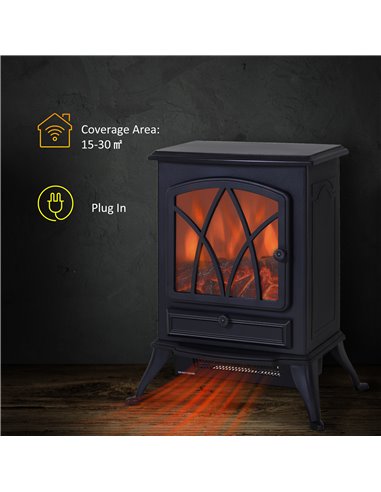 Homcom 1850W Flame Effect Electric Fireplace with Fan and Log Burning Stove Heater, Black