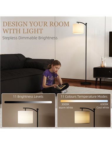 HOMCOM LED Floor Lamp, Stepless Dimmable Reading Standing Lamp with Magnetic Remote Control and 11 Colours Temperature & 11 Brig