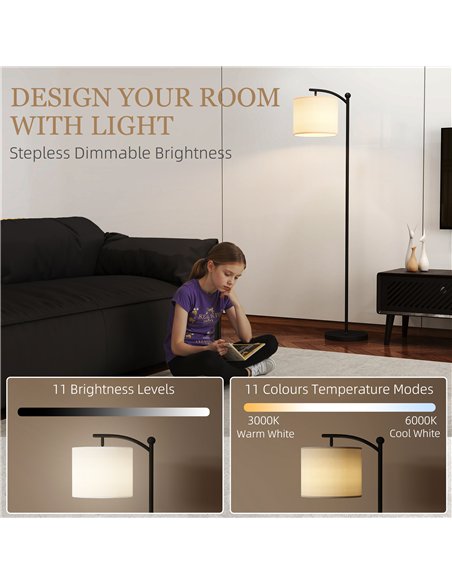 HOMCOM LED Floor Lamp, Stepless Dimmable Reading Standing Lamp with Magnetic Remote Control and 11 Colours Temperature & 11 Brig - pic 162474 | FastDaddyshop