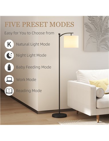 HOMCOM LED Floor Lamp, Stepless Dimmable Reading Standing Lamp with Magnetic Remote Control and 11 Colours Temperature & 11 Brig