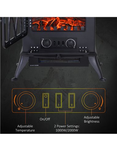 Homcom 1850W Flame Effect Electric Fireplace with Fan and Log Burning Stove Heater, Black