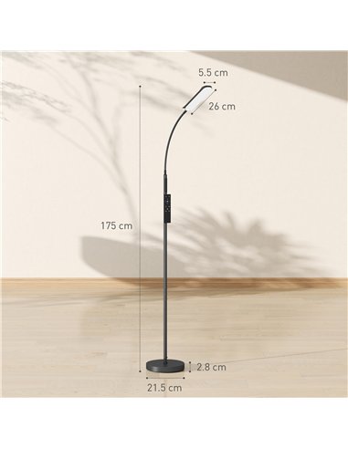 HOMCOM LED Floor Lamp, Standing Lamp with Remote & Touch Control, Stepless Dimmable Colours Temperature & Brightness, 360° Adjus