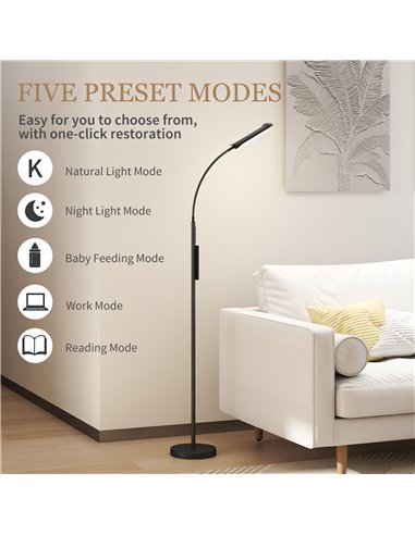 HOMCOM LED Floor Lamp, Standing Lamp with Remote & Touch Control, Stepless Dimmable Colours Temperature & Brightness, 360° Adjus