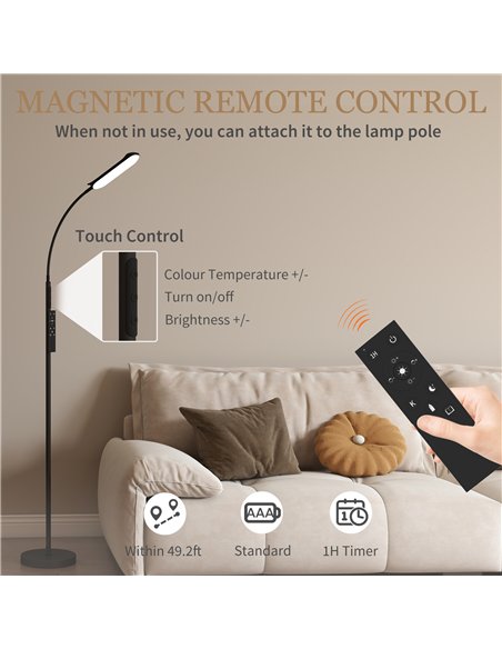 HOMCOM LED Floor Lamp, Standing Lamp with Remote & Touch Control, Stepless Dimmable Colours Temperature & Brightness, 360° Adjus - pic 162486 | FastDaddyshop