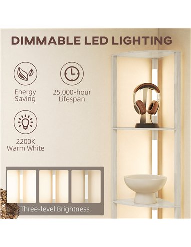 HOMCOM Corner Floor Lamp for Living Room Bedroom with Dimmable Warm White LED Light, Modern Tall Standing Lamp, Oak