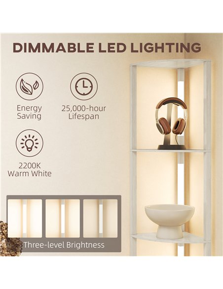 HOMCOM Corner Floor Lamp for Living Room Bedroom with Dimmable Warm White LED Light, Modern Tall Standing Lamp, Oak - pic 162493 | FastDaddyshop