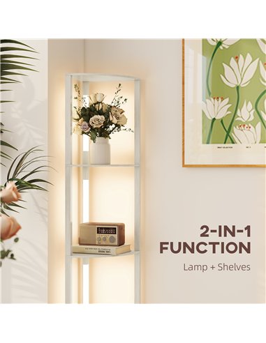 HOMCOM Corner Floor Lamp for Living Room Bedroom with Dimmable Warm White LED Light, Modern Tall Standing Lamp, Oak